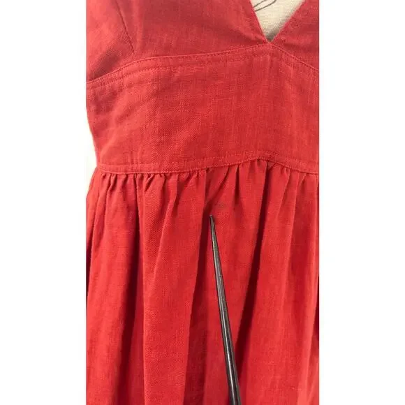 B51 Posse Lotus Linen Maxi Dress Small Red Flowy Sundress Resort Spaghetti Strap - Picture 6 of 9